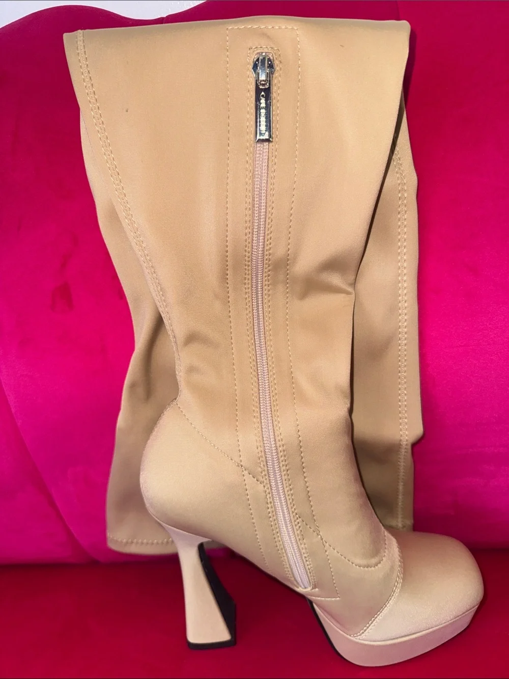 Cape Robbin Beige Over-the-Knee Platform Heel Boots with Side Zip